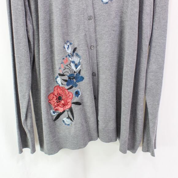 CROFT & BARROW Gray Floral Embroidered Knit Sweater Cardigan New With Tags - Picture 4 of 10